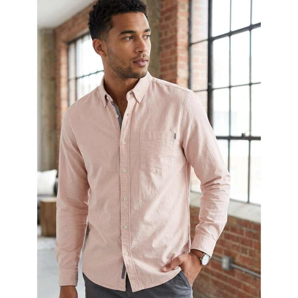 Topman Mens Large Light Pink Cotton Blend‎ Long Sleeve Button Down Shirt